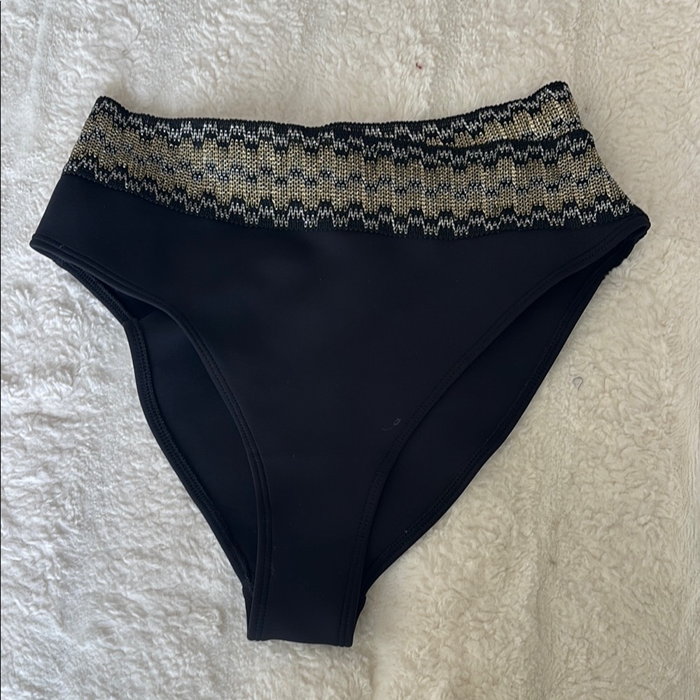 Chic Black Bikini Bottom with Gold Pattern